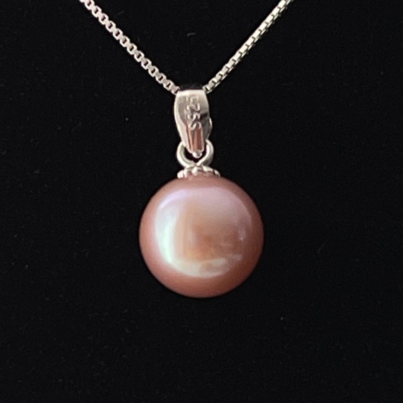 Real Round 3A Purple Freshwater Pearl Pendant 925 Sterling Silver Necklace - Picture 8 of 14